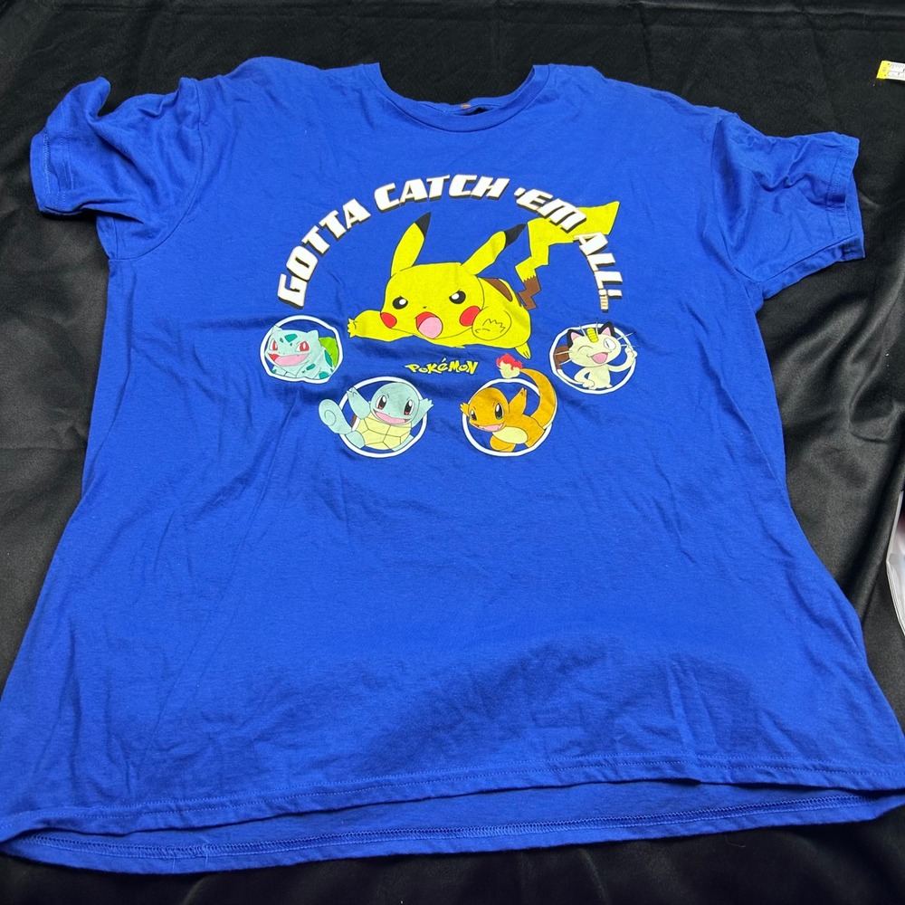 Pokemon Mens XL Blue Pikachu Gotta Catch Em All Graphic T-Shirt Bulbasaur Meowth